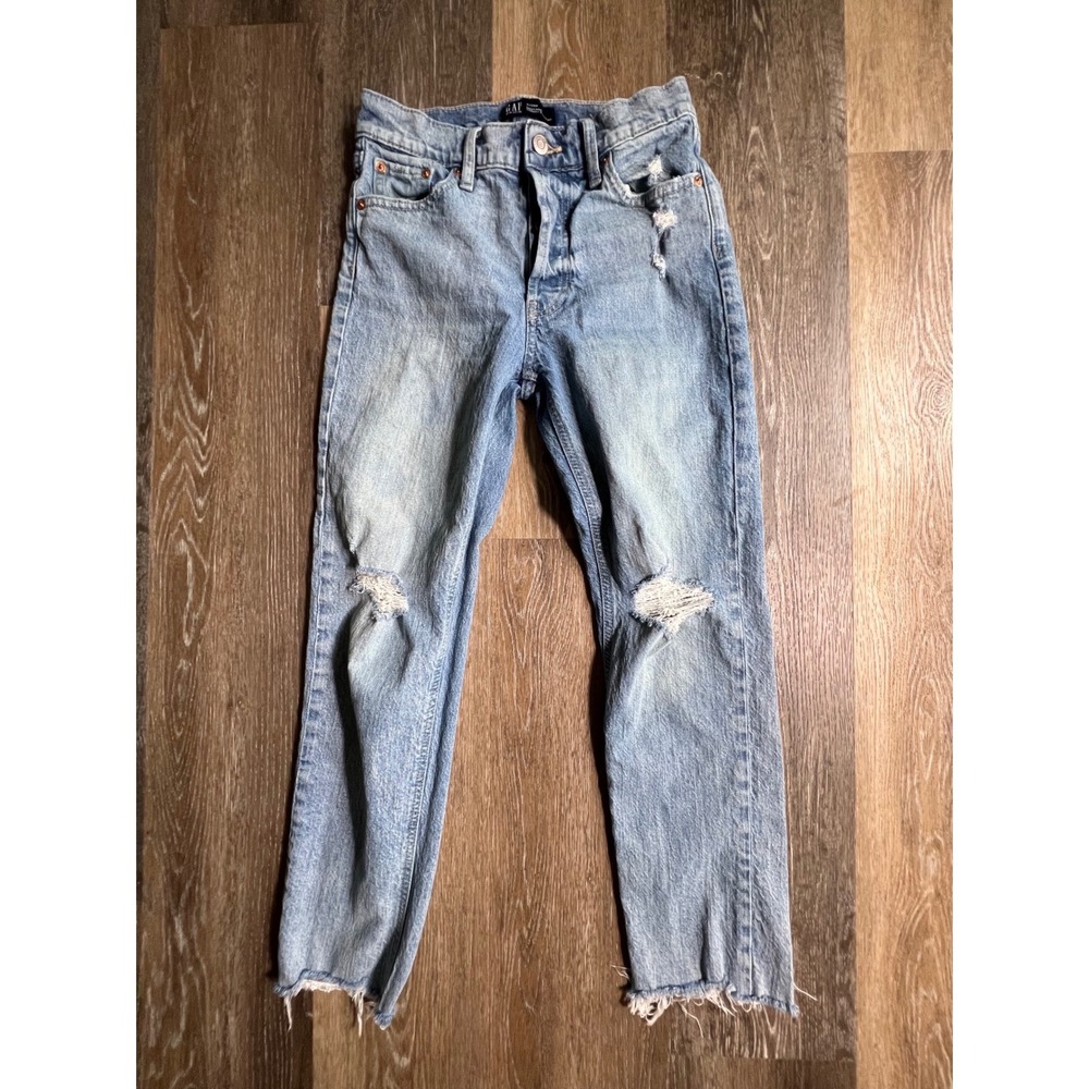 GAP Cheeky Straight Jeans Womens 0/25R Light Blue Distressed High Rise Denim